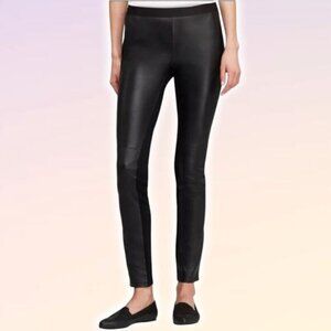 EILEEN FISHER Leather Front Panel Pull On Leggings Pant Women's Small Black